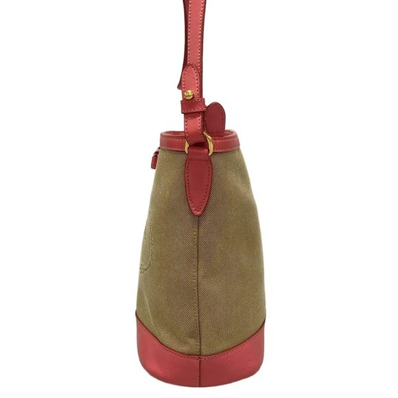 Auth PRADA Logo Jacquard Beige Pink Canvas Leather Shoulder Bag - Picture 5 of 16